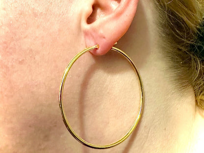 14K Gold Plated Hoop Earrings for Women 925 Sterling Silver 50MM, Round Hoop Earrings, Pierced Earrings, Gold Earrings, 50MM Gold Hoops - leoshopdeals