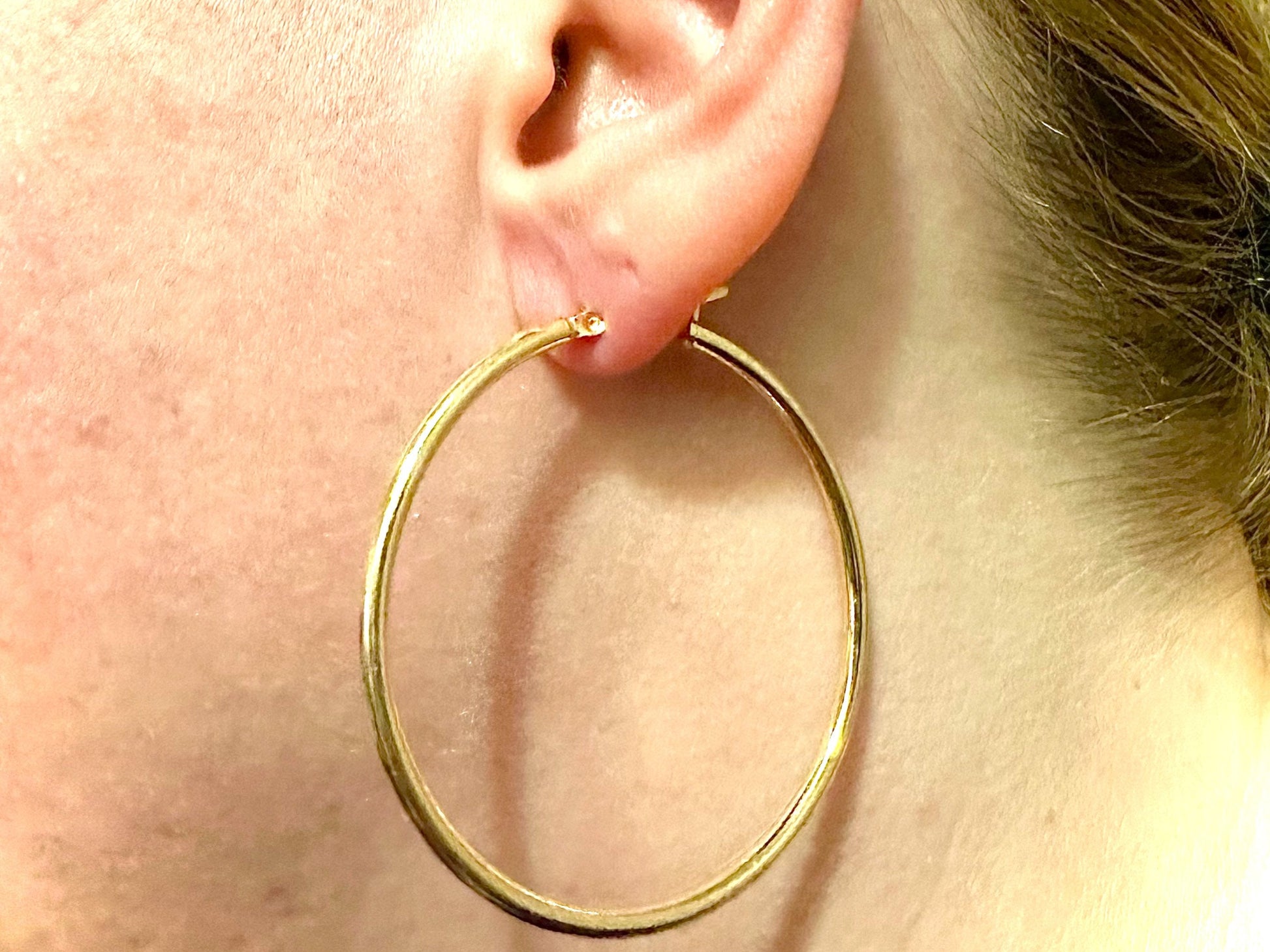 14K Gold Plated Hoop Earrings for Women 925 Sterling Silver 45MM, Round Hoop Earrings, Pierced Earrings, Gold Earrings, 45MM Gold Hoops - leoshopdeals