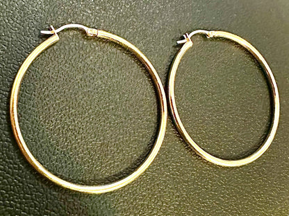 14K Gold Plated Hoop Earrings for Women 925 Sterling Silver 45MM, Round Hoop Earrings, Pierced Earrings, Gold Earrings, 45MM Gold Hoops - leoshopdeals