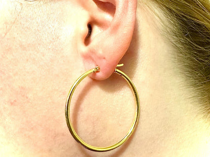 35MM Hoop Earrings 14K Gold Plated Finish 925 Sterling Silver 2mm - leoshopdeals