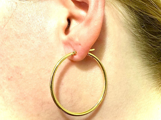 35MM Hoop Earrings 14K Gold Plated Finish 925 Sterling Silver 2mm - leoshopdeals