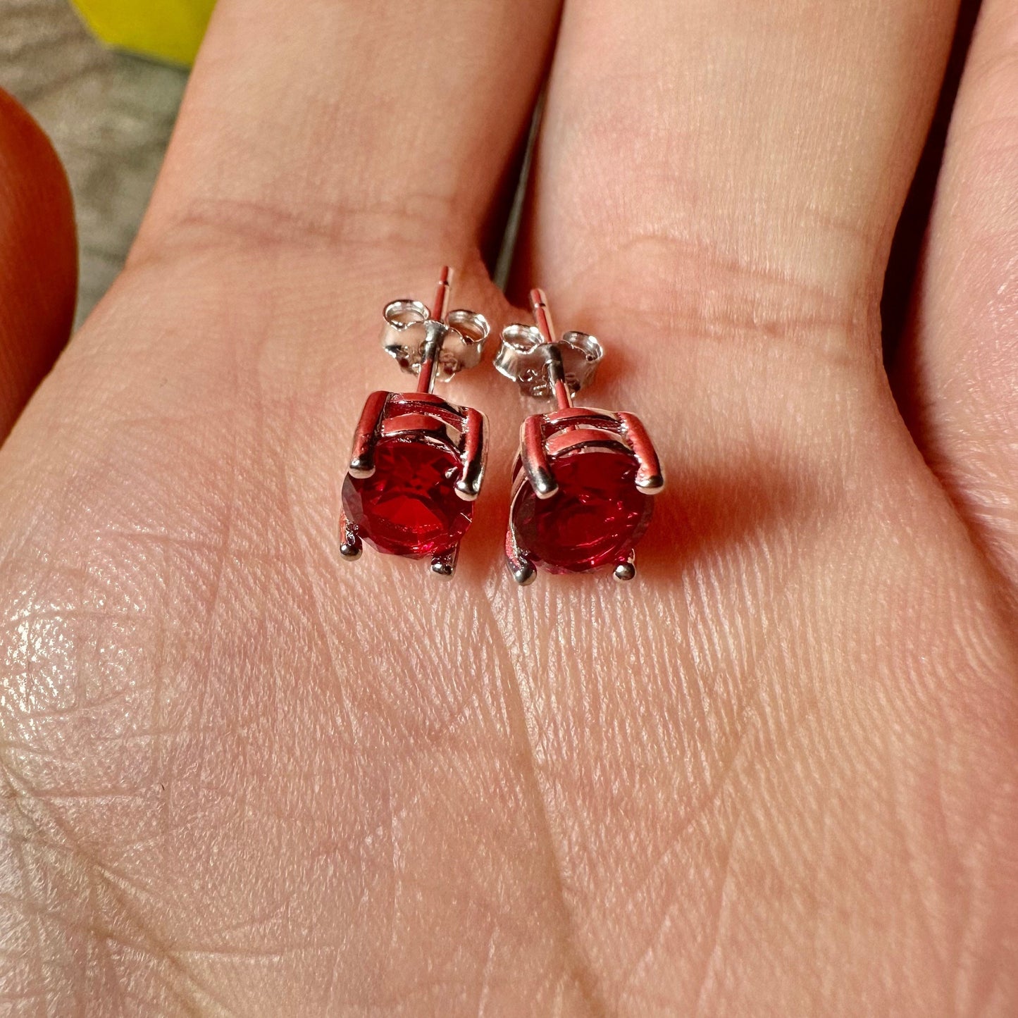 Sterling Silver Ruby Earrings, Ruby Studs Earrings, Oval Cut Ruby Earrings, 925 Sterling Silver Earrings, July Birthstone Earrings Stud - leoshopdeals