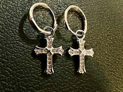 Cross Earrings Men Women, Hoop and Huggie Earrings, 14k White Gold Plated Earrings, Leverback Earrings Dangle, Huggie Hoop Earrings Gift - leoshopdeals