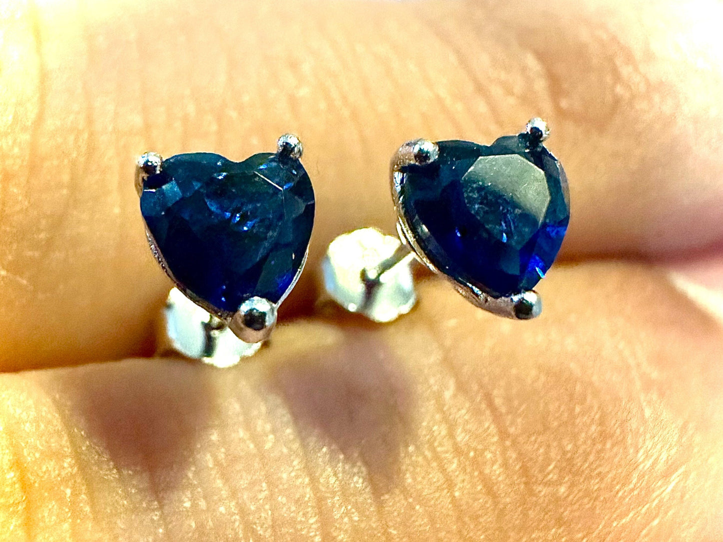 Heart Earrings Sterling Silver, Sapphire Earrings Stud, 5X5 mm, Heart Earrings Stud, Cz Earrings Stud, Sapphire Jewelry for Women - leoshopdeals