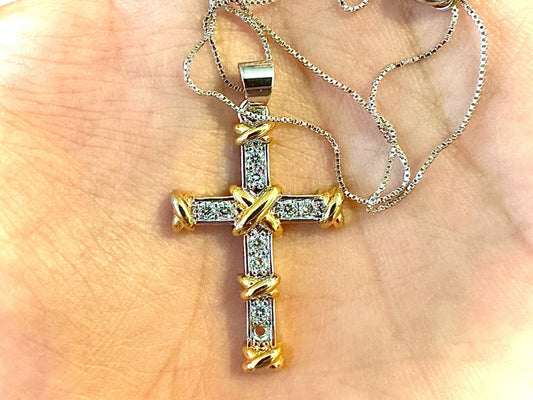 Cross Necklace Women Men, Cubic Zirconia Necklace Pendant 18 inches, 18K Gold Plated Necklace Pendant, Gold and Silver Necklace Gift - leoshopdeals