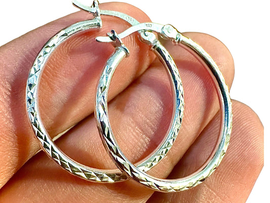 Elegant Hoop Earrings, 25mm Sterling Silver Hoops, 925 Sterling Silver Hoop Earrings, Round Hoop Earrings, Pierced Earrings, Silver Earrings - leoshopdeals