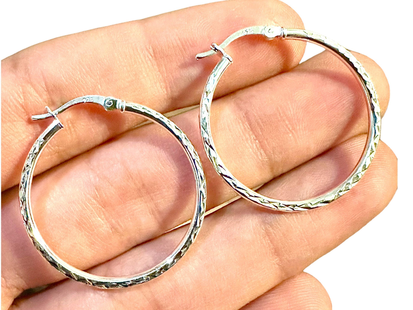 Elegant Hoop Earrings, 30mm Sterling Silver Hoops, 925 Sterling Silver Hoop Earrings, Round Hoop Earrings, Silver Earrings, Pierced Earrings - leoshopdeals