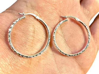 Elegant Hoop Earrings, 30mm Sterling Silver Hoops, 925 Sterling Silver Hoop Earrings, Round Hoop Earrings, Silver Earrings, Pierced Earrings - leoshopdeals