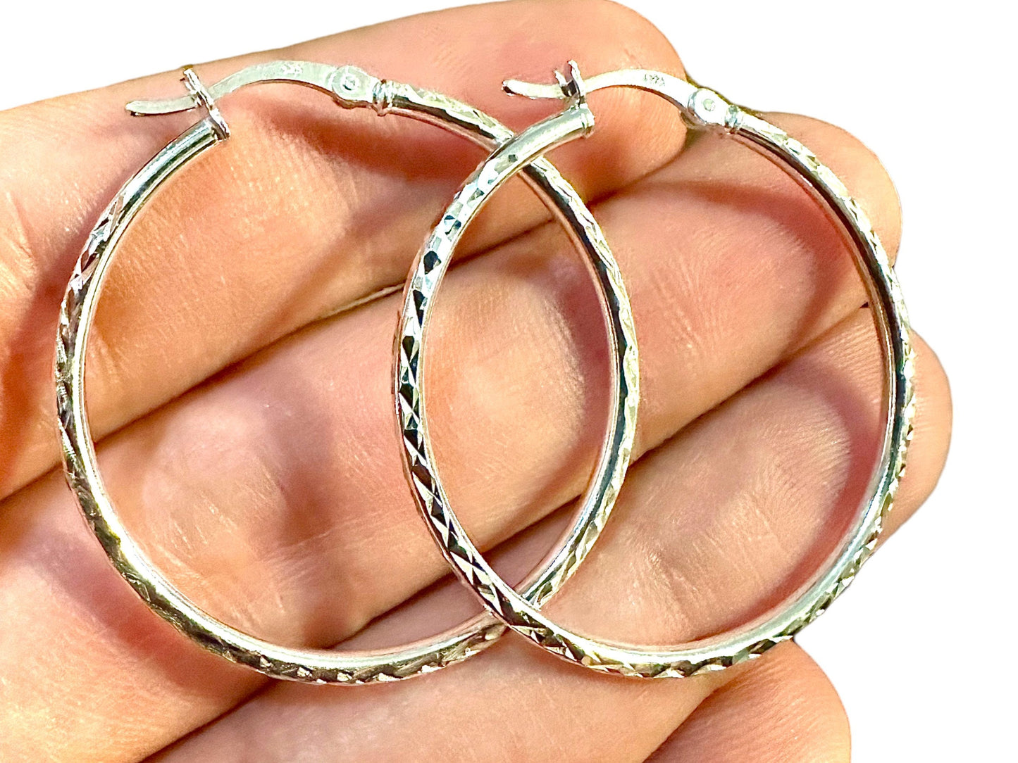 35mm Sterling Silver Hoops, 925 Sterling Silver Hoop Earrings, Round Hoop Earrings, Pierced Earrings, Sterling Silver Earrings Hoops, Unisex - leoshopdeals