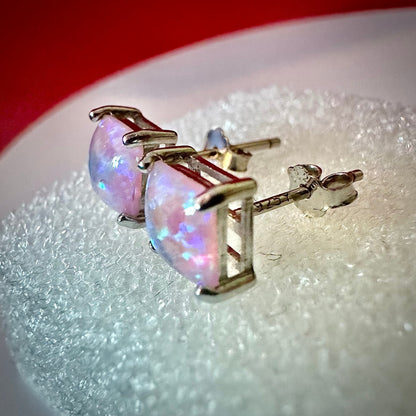 Pink Opal Earrings, 925 Sterling Silver Earrings Studs Opal Earrings Stud, 6mm Princess Cut Earrings, Opal Jewelry Earrings 2Ct, Opal - leoshopdeals