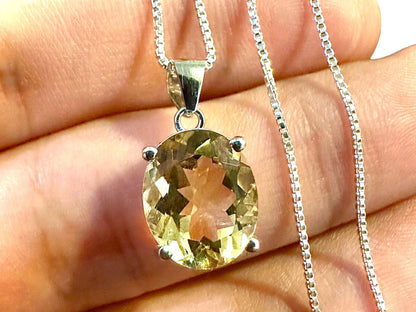 Italy 925 Sterling Silver Citrine Necklace Pendant for Women Oval Cut, Pendant Necklace for Women 9x7MM - leoshopdeals