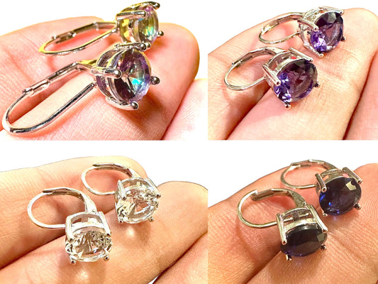 Dangle Earrings Women Silver, Birthstone Earrings Hoop, Leverback Earrings Silver Plated, Ruby Amethyst Sapphire Blue Topaz Earrings Gift - leoshopdeals