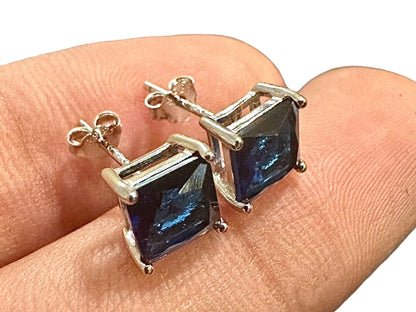 925 Sterling Silver Earrings Stud for Women, 6MM Birthstone Earrings Studs, Princess Cut Sapphire Ruby Emerald Opal Stud Earrings, Gift - leoshopdeals