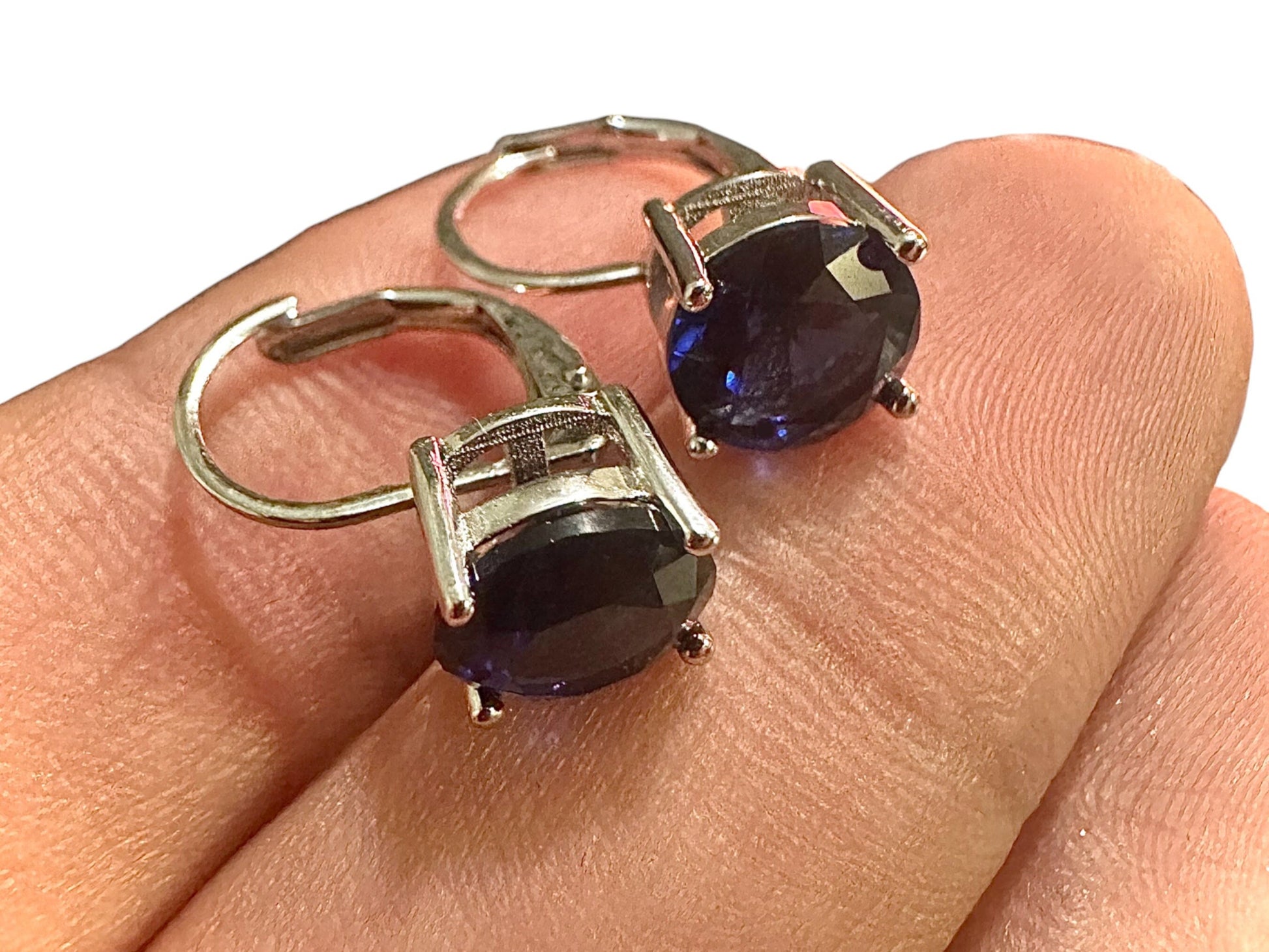 Sapphire Leverback Earrings, Silver Plated Earrings, Sapphire Earrings, Round Cut Sapphire Earrings, Leverback Earrings, Earrings for Women - leoshopdeals