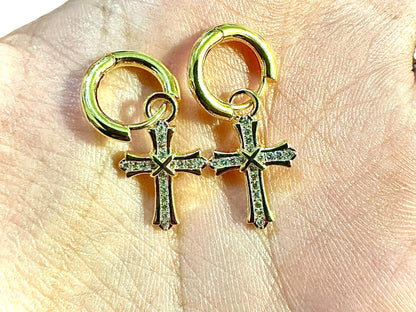 Cross Earrings Men Women, Hoop and Huggie Earrings, 14k Gold Plated Earrings, Leverback Earrings Dangle, Huggie Hoop earrings Gold, Gift - leoshopdeals