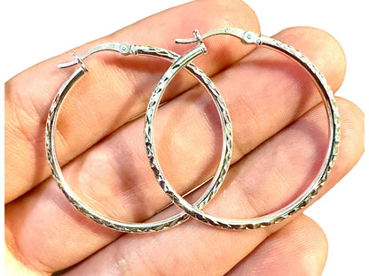 35mm Sterling Silver Hoops, 925 Sterling Silver Hoop Earrings, Round Hoop Earrings, Pierced Earrings, Sterling Silver Earrings Hoops, Unisex - leoshopdeals