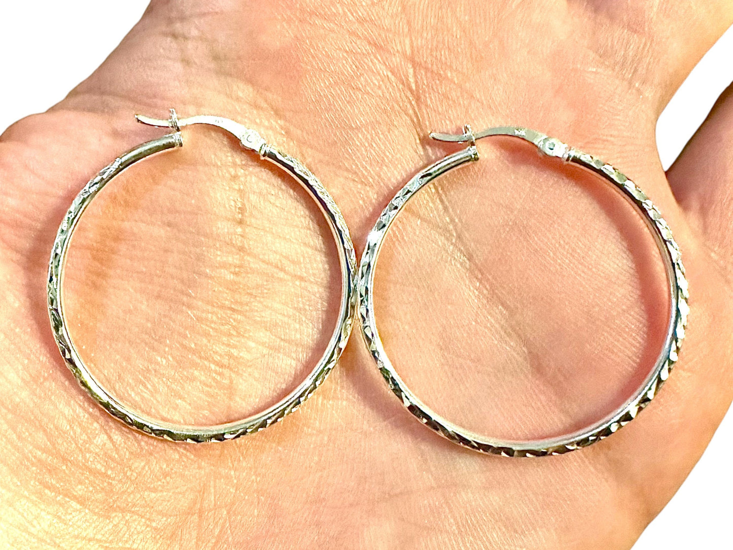 35mm Sterling Silver Hoops, 925 Sterling Silver Hoop Earrings, Round Hoop Earrings, Pierced Earrings, Sterling Silver Earrings Hoops, Unisex - leoshopdeals