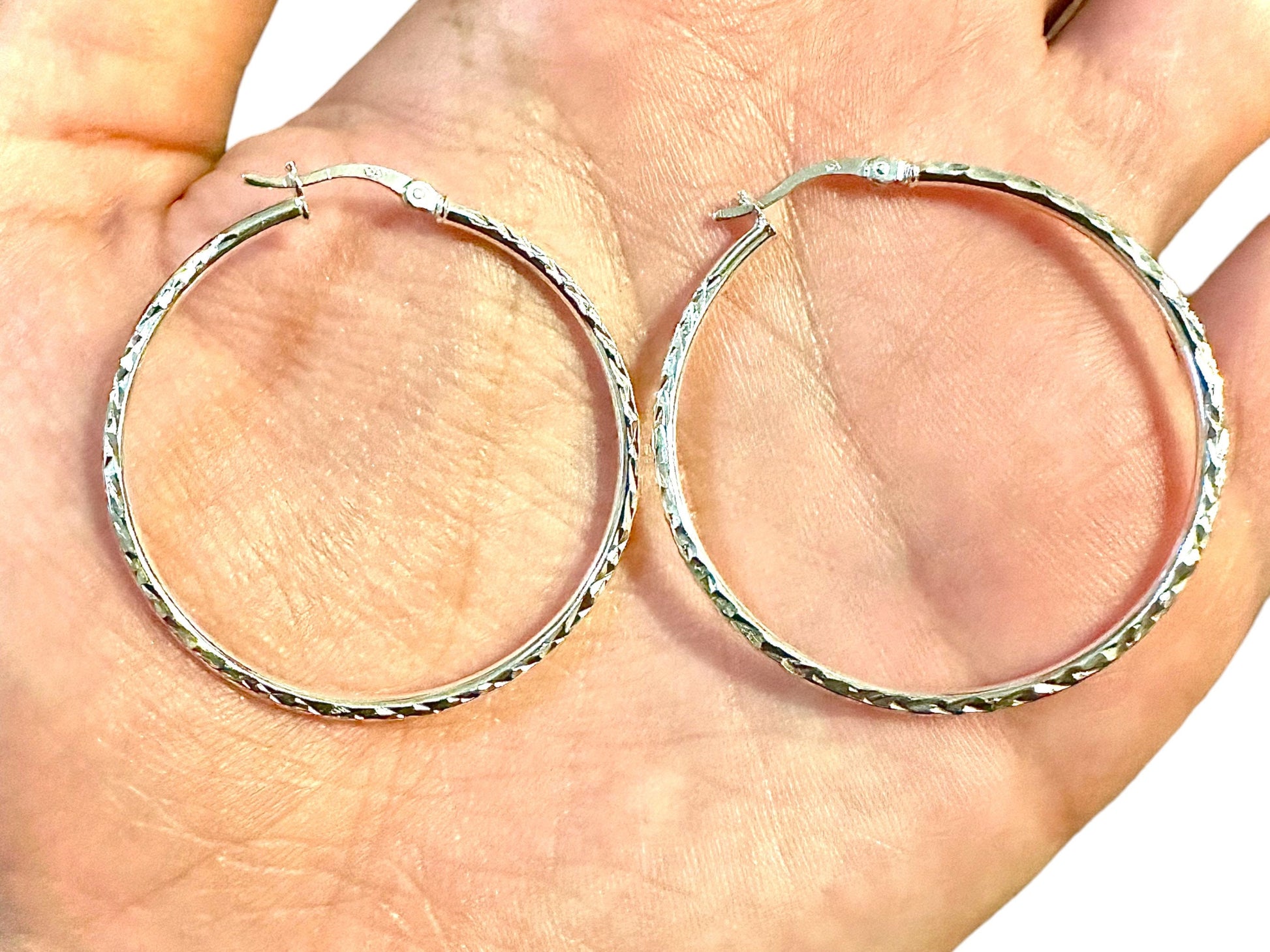 Elegant Hoop Earrings, 40mm Sterling Silver Hoops, 925 Sterling Silver Hoop Earrings, Round Hoop Earrings, Silver Earrings, Pierced Earrings - leoshopdeals