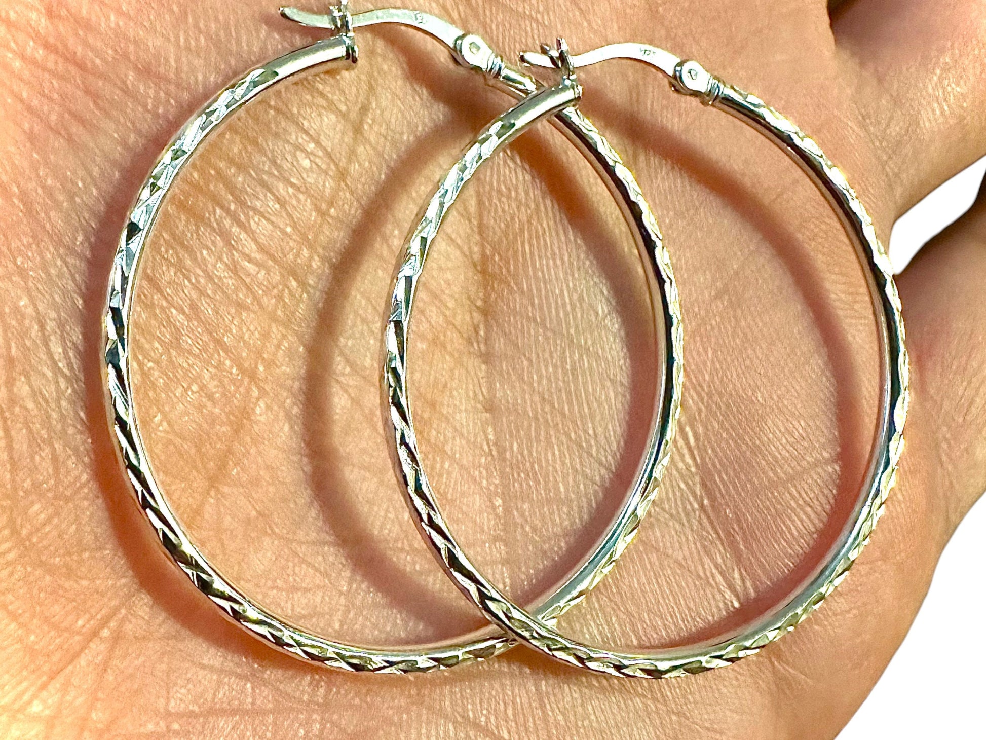 Elegant Hoop Earrings, 40mm Sterling Silver Hoops, 925 Sterling Silver Hoop Earrings, Round Hoop Earrings, Silver Earrings, Pierced Earrings - leoshopdeals