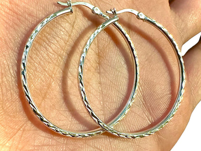 Elegant Hoop Earrings, 40mm Sterling Silver Hoops, 925 Sterling Silver Hoop Earrings, Round Hoop Earrings, Silver Earrings, Pierced Earrings - leoshopdeals