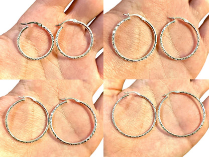 Sterling Silver Hoops, 925 Sterling Silver Hoop Earrings, Round Hoop Earrings, Pierced Earrings, Silver Earrings, 25mm, 30mm, 35mm, 40mm - leoshopdeals