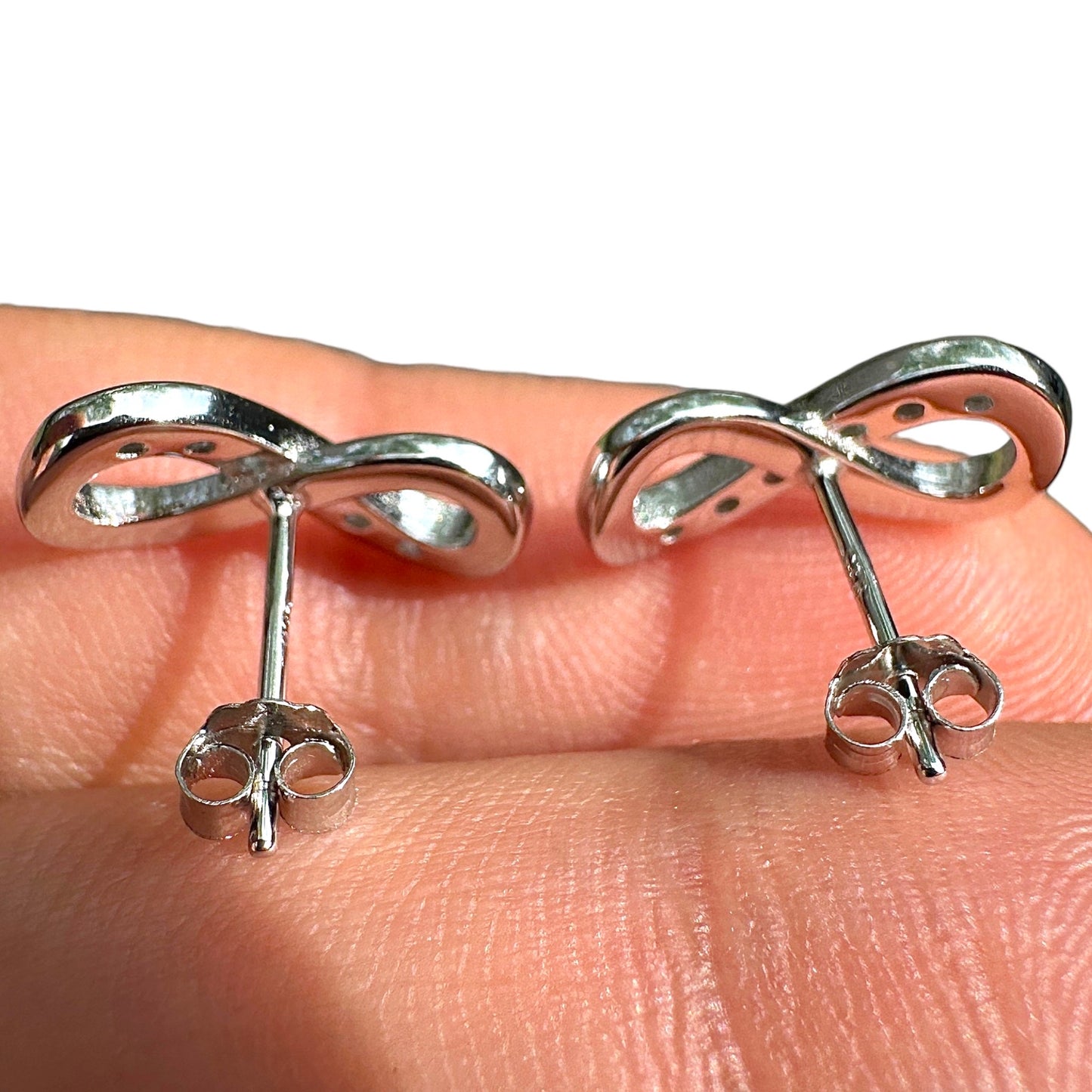 Infinity Stud Earrings 11mm 925 Sterling Silver Clear CZ