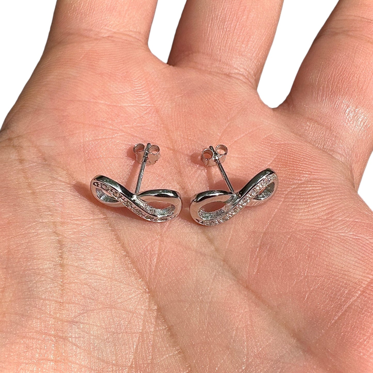 Infinity Stud Earrings 11mm 925 Sterling Silver Clear CZ
