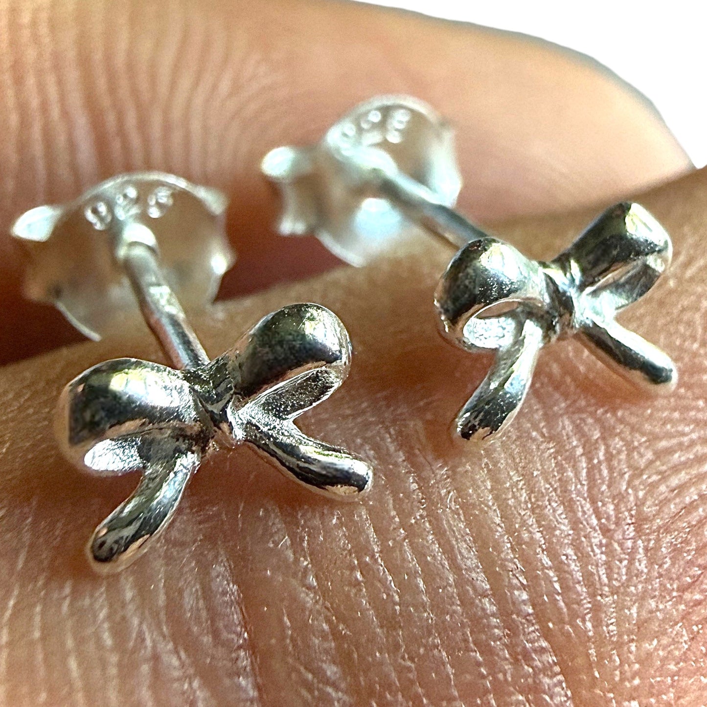 Bow Stud Earrings 925 Sterling Silver Tiny 6x4mm Ribbon