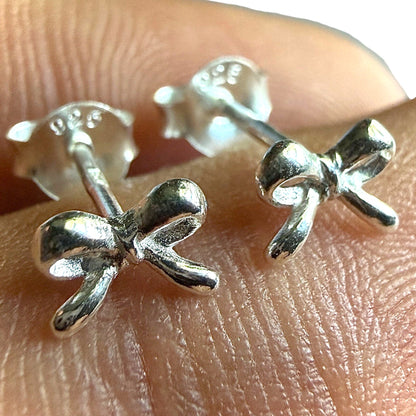 Bow Stud Earrings 925 Sterling Silver Tiny 6x4mm Ribbon