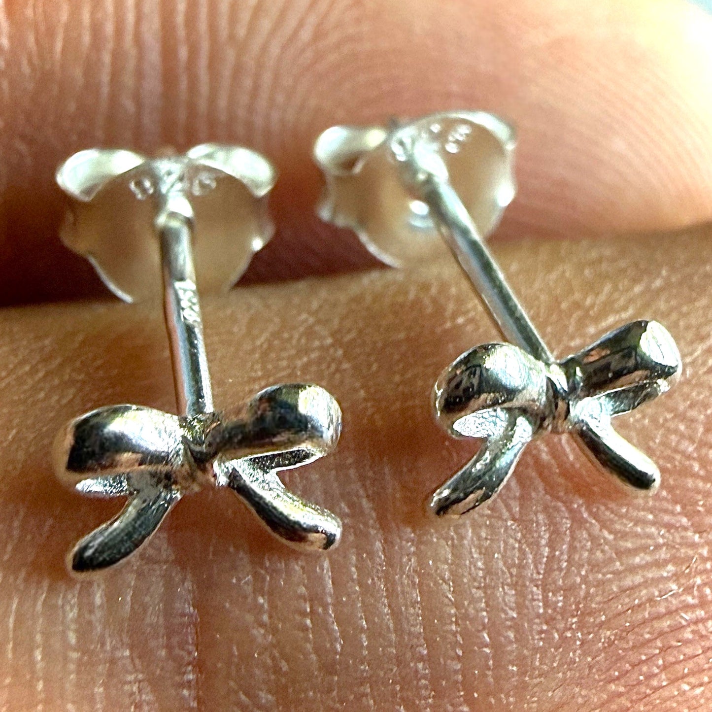 Bow Stud Earrings 925 Sterling Silver Tiny 6x4mm Ribbon