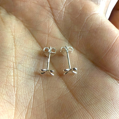 Bow Stud Earrings 925 Sterling Silver Tiny 6x4mm Ribbon