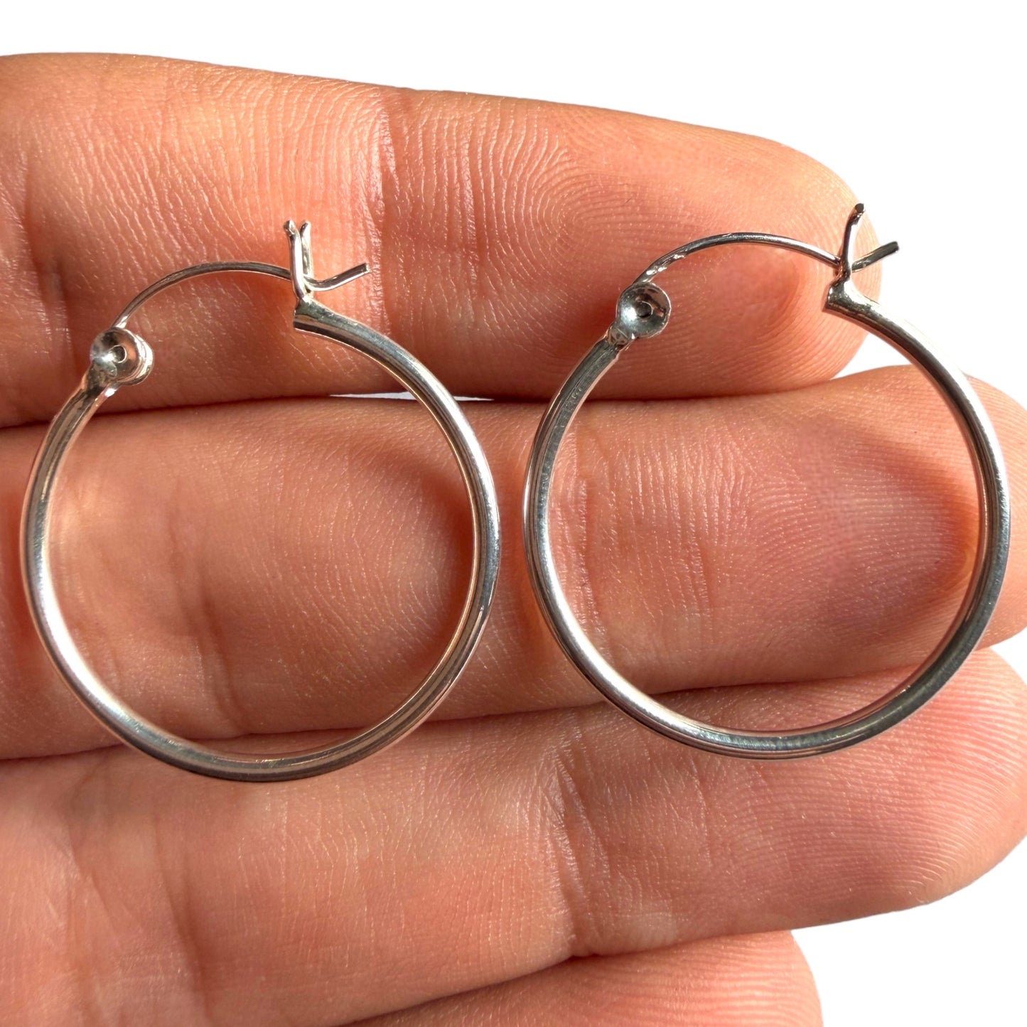 Sterling Silver Hoop Earrings 25mm, 925 Thin Polished Hoops