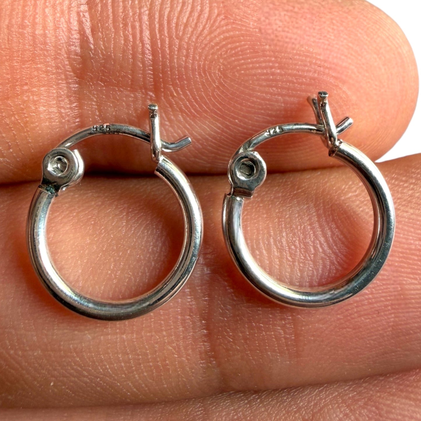 Sterling Silver Hoop Earrings 12mm, 925 Thin Polished Hoops