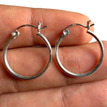 Sterling Silver Hoop Earrings 20mm, 925 Thin Polished Hoops