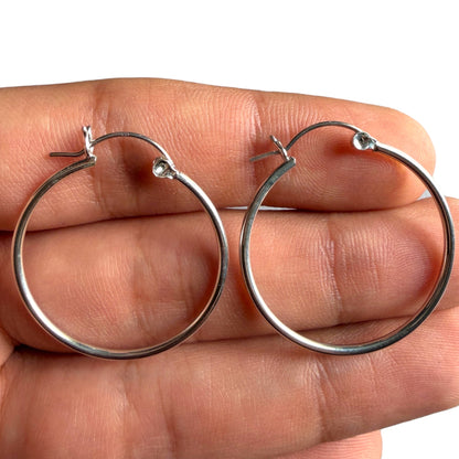 Sterling Silver Hoop Earrings 30mm, 925 Thin High Polished Hoops