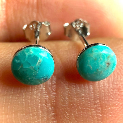 Turquoise Stud Earrings 5mm Genuine Turquoise 925 Silver