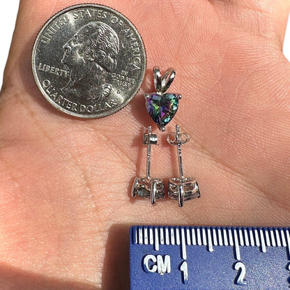 Heart Jewelry Set 925 Sterling Silver Rainbow Topaz CZ
