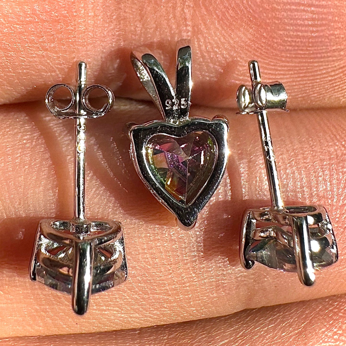 Heart Jewelry Set 925 Sterling Silver Rainbow Topaz CZ