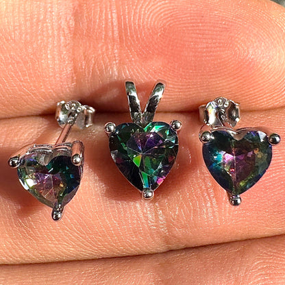 Heart Jewelry Set 925 Sterling Silver Rainbow Topaz CZ
