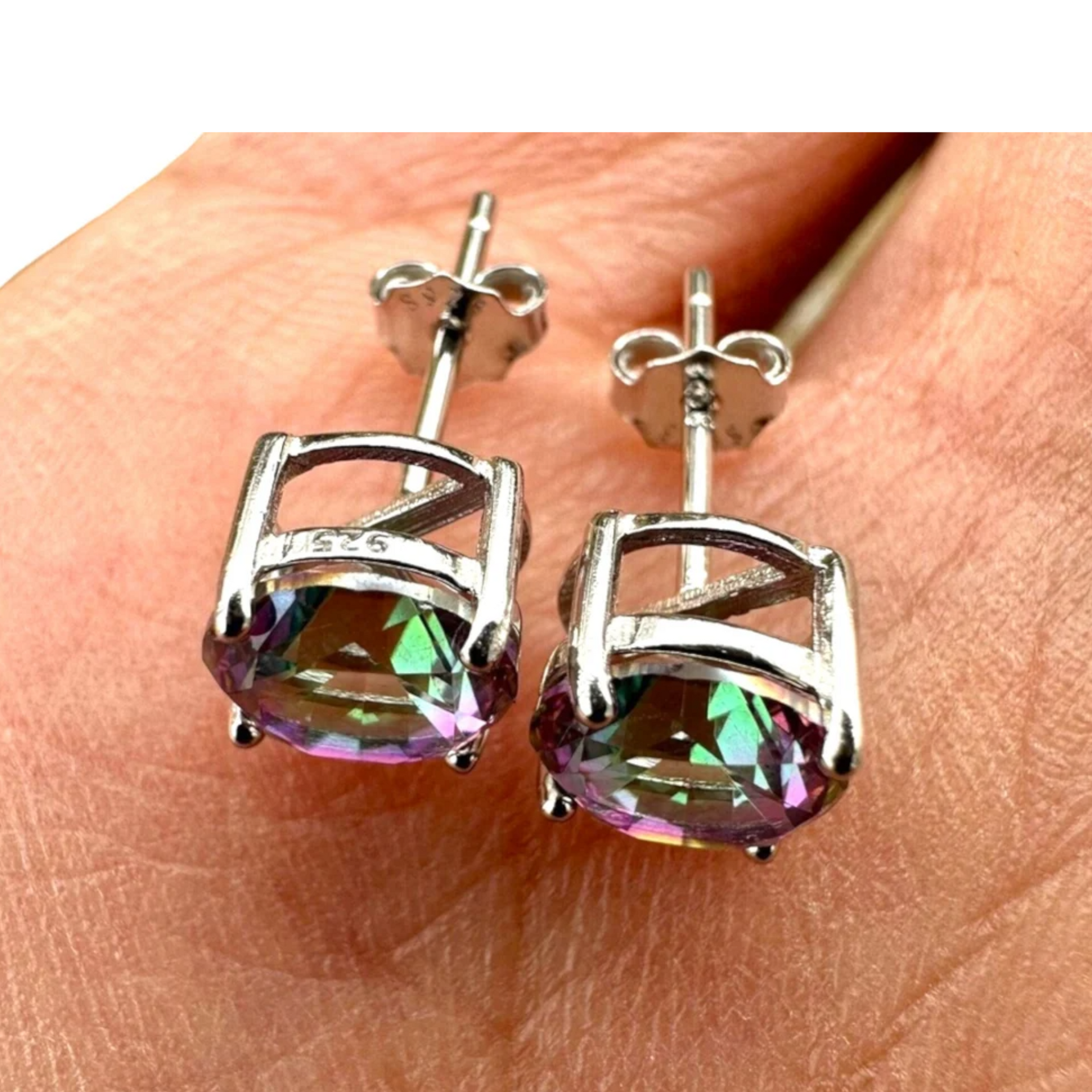 925 Sterling Silver Rainbow Mystic Topaz Stud Earrings for Women