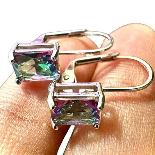 Emerald Cut Mystic Topaz Leverback Earrings for Women - leoshopdeals