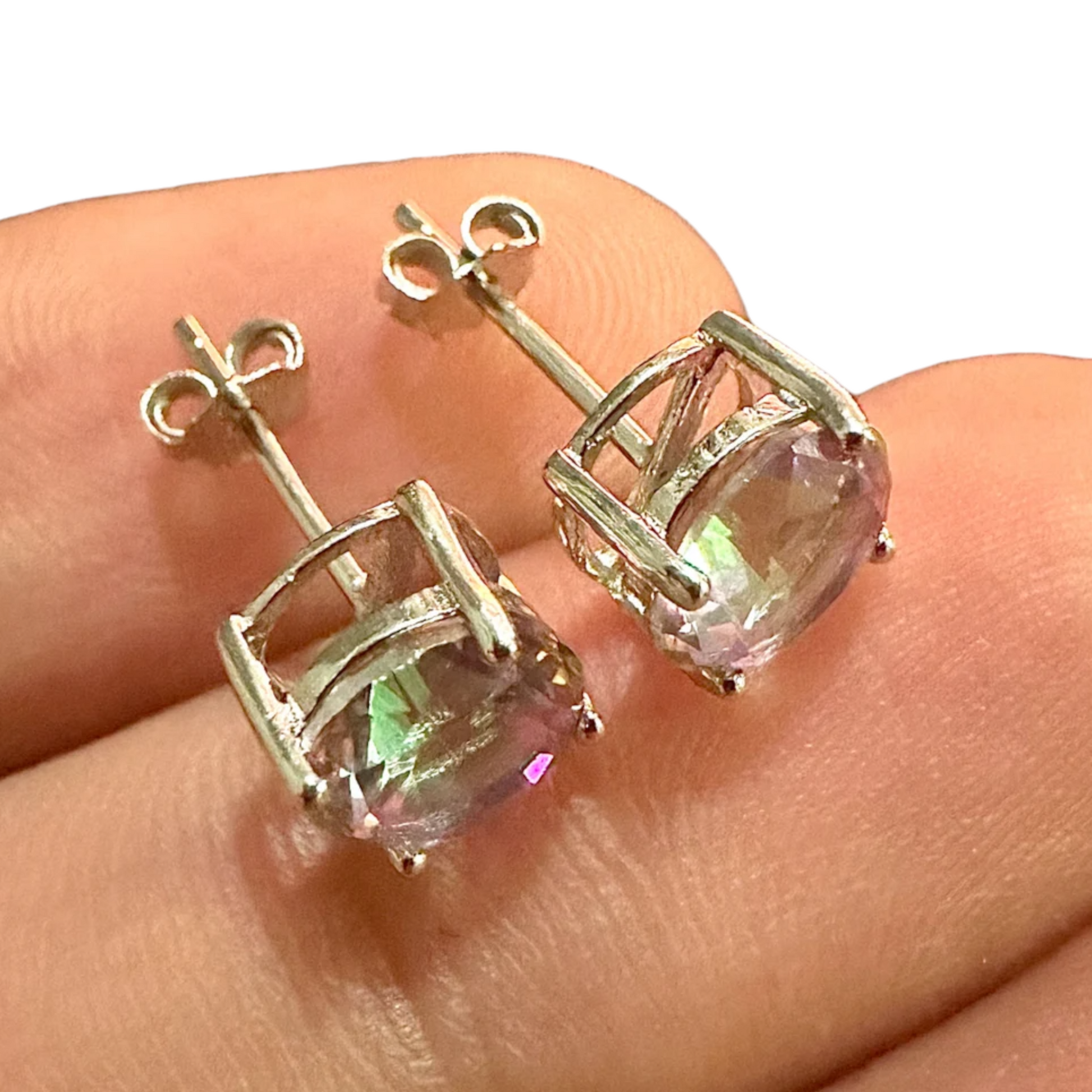 925 Sterling Silver Rainbow Mystic Topaz Stud Earrings for Women 6MM - leoshopdeals