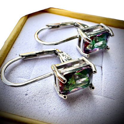 Emerald Cut Mystic Topaz Leverback Earrings for Women - leoshopdeals