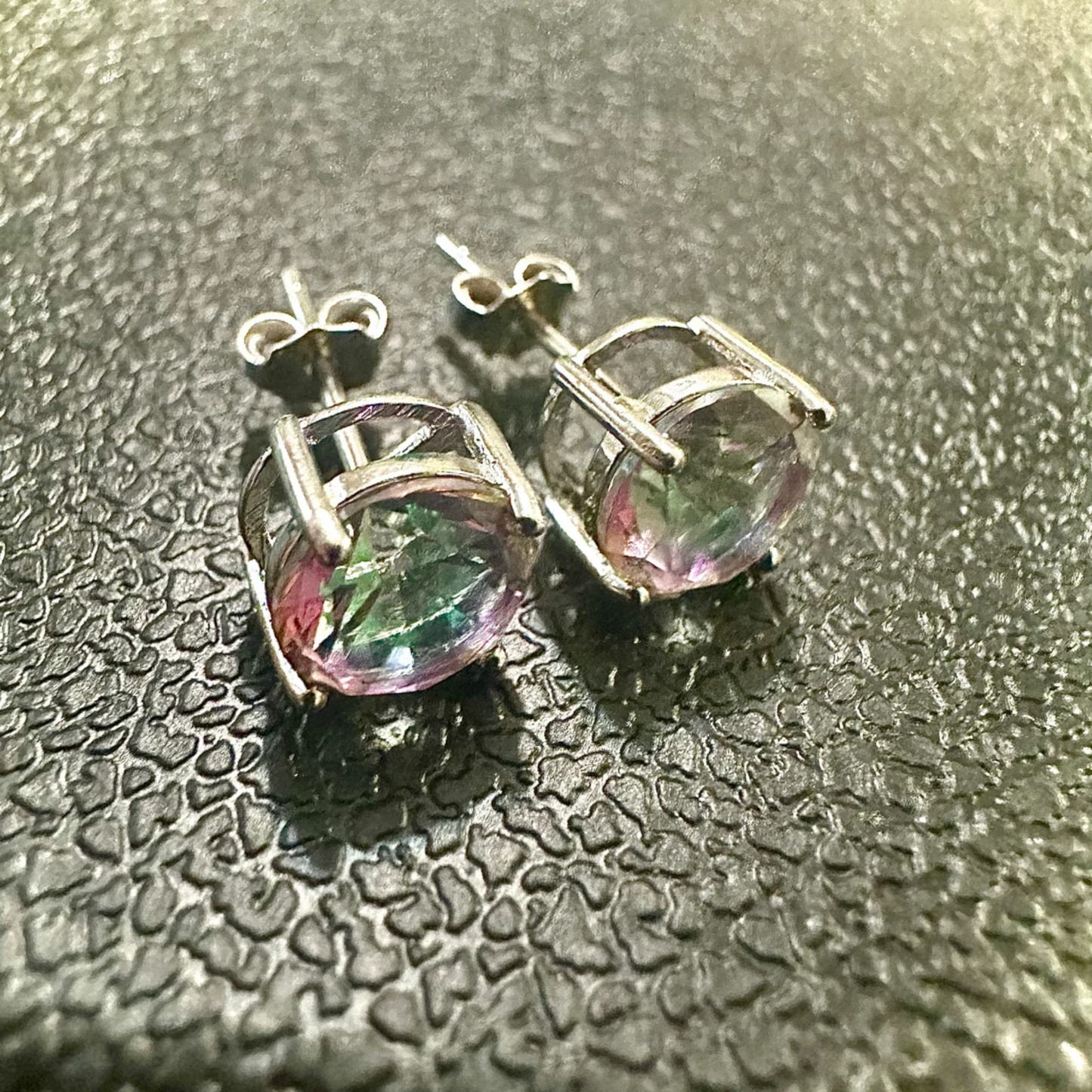 925 Sterling Silver Rainbow Mystic Topaz Stud Earrings for Women 6MM - leoshopdeals