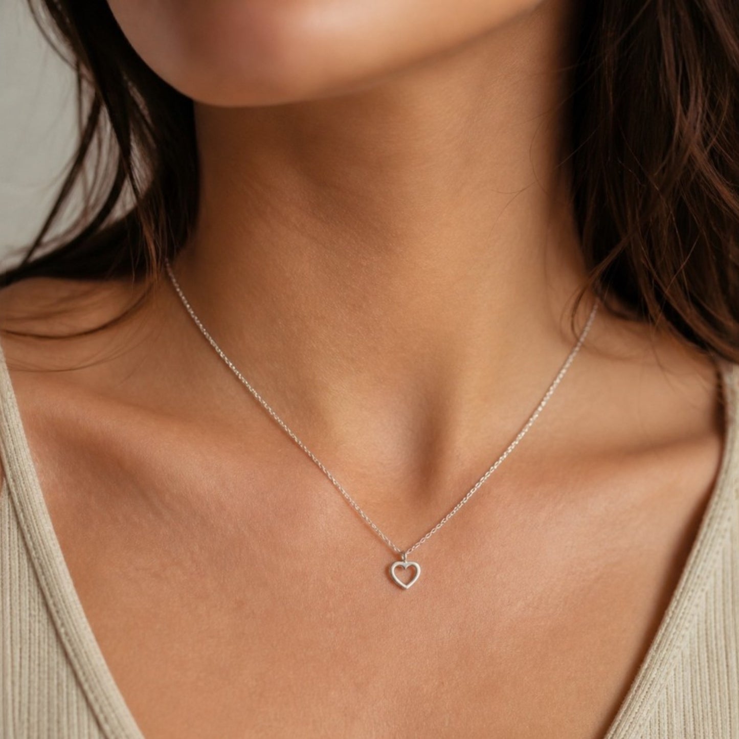 Sterling Silver Heart Necklace 18 Inch Open Heart Pendant