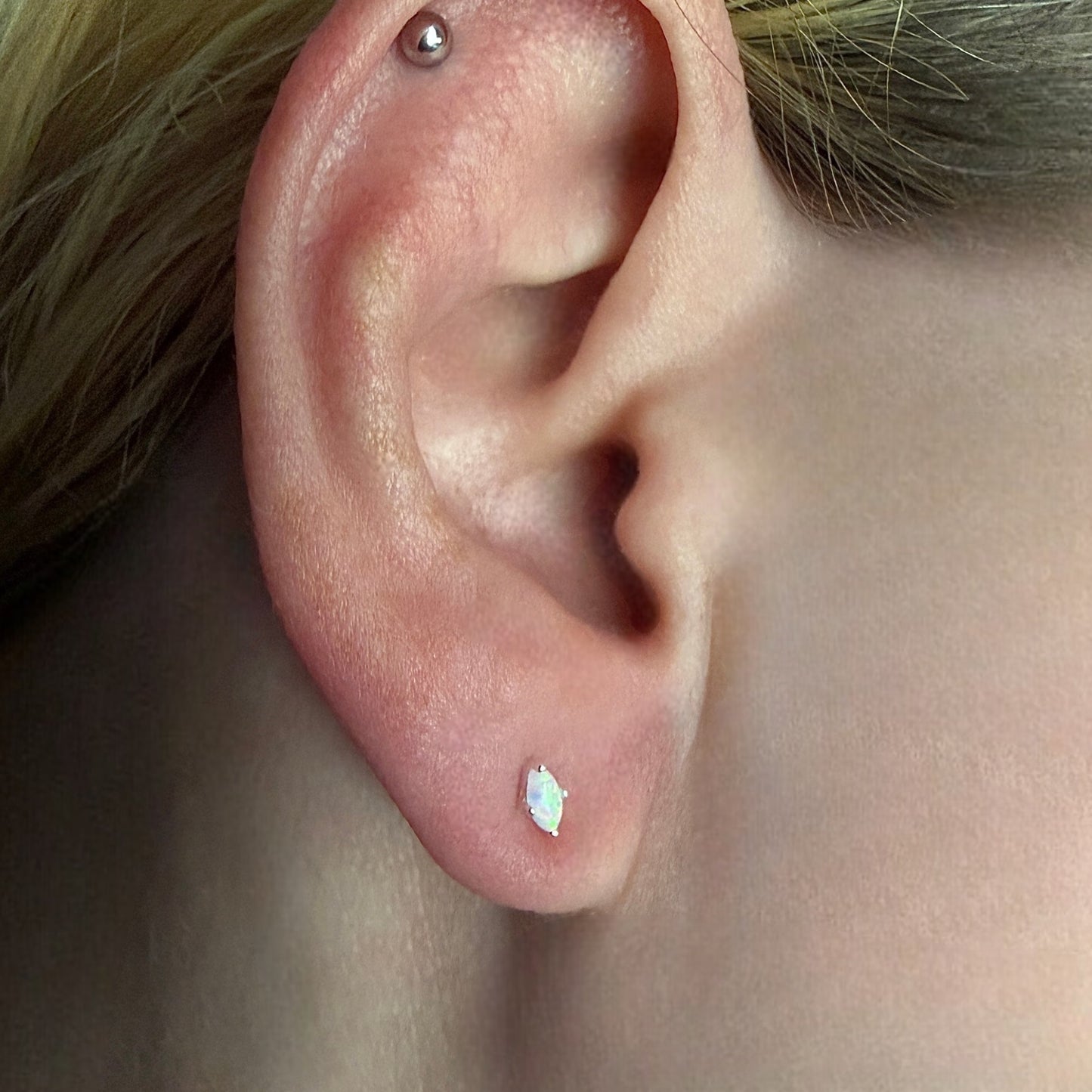 Opal Stud Earrings 925 Sterling Silver Lab Grown 2x4mm