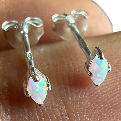 Opal Stud Earrings 925 Sterling Silver Lab Grown 2x4mm