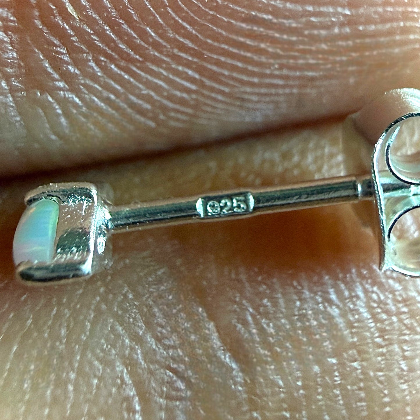 Opal Stud Earrings 925 Sterling Silver Lab Grown 2x4mm