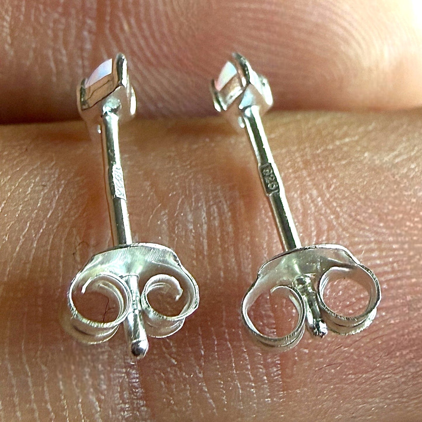 Opal Stud Earrings 925 Sterling Silver Lab Grown 2x4mm
