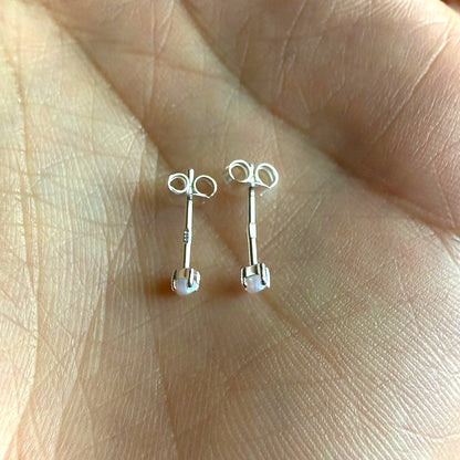 Opal Stud Earrings 925 Sterling Silver Lab Grown 2x4mm